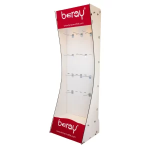 Askılı ahşap dolaplı stand – sol açıdan görünüm (kapak görseli)