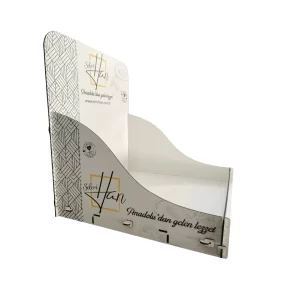 Tek katlı masaüstü ahşap stand – sağdan görünüm