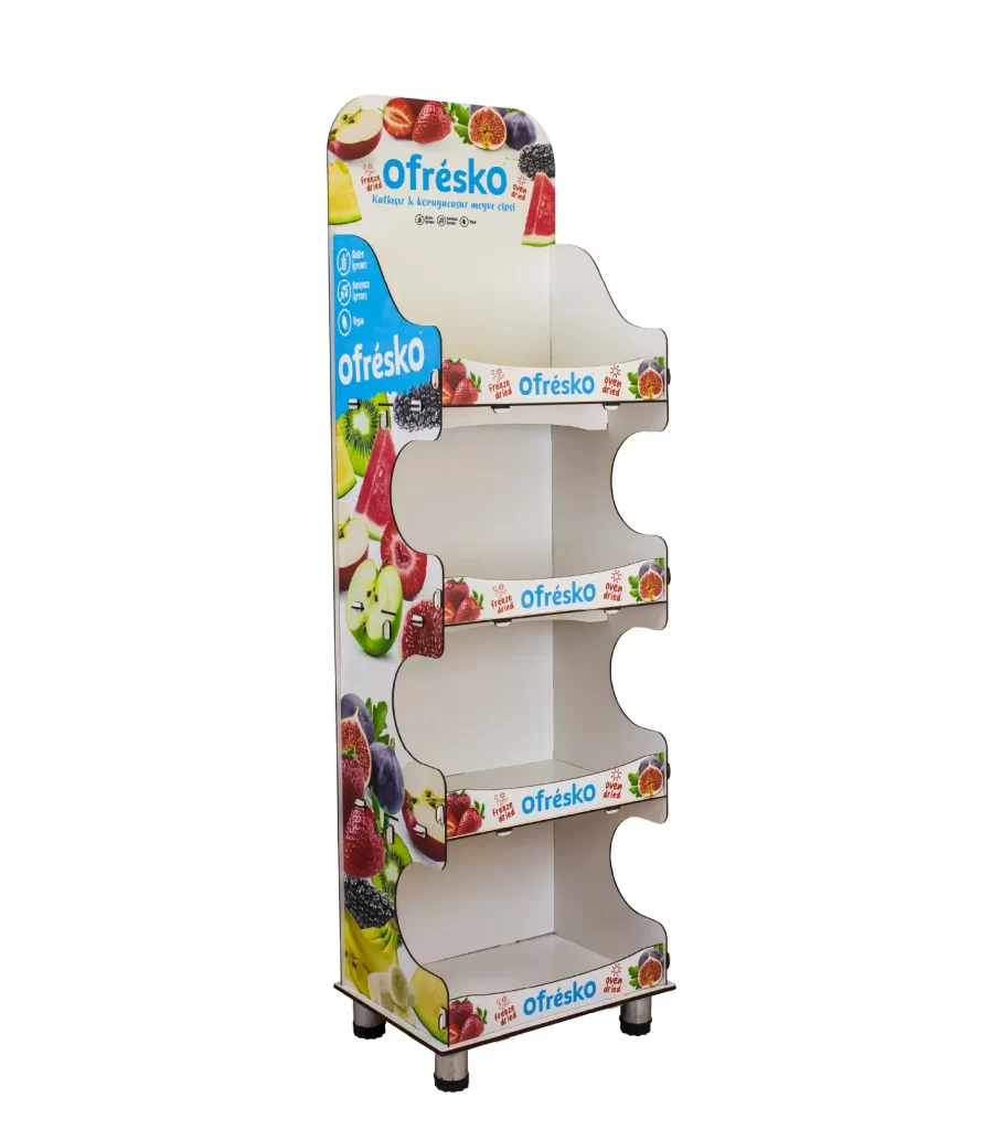 Metal ayaklı ahşap stand – sağdan görünüm